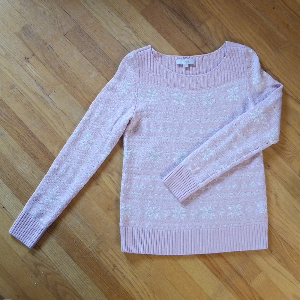 Loft Pink Snowflake Sweater